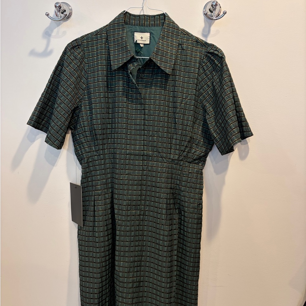 Tuckernuck Metallic Green Plaid Mini Delaney Dress